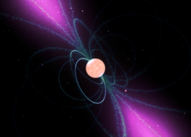 Vue d'artiste d'un pulsar avec son puissant champ magnétique en rotation autour de lui